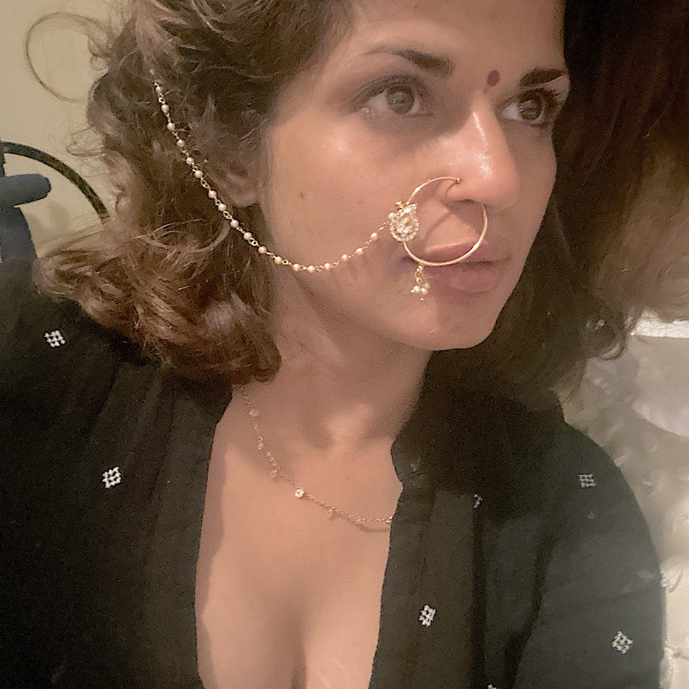 Indian traditional Nose ring (no piercing) with kinda and pearls
